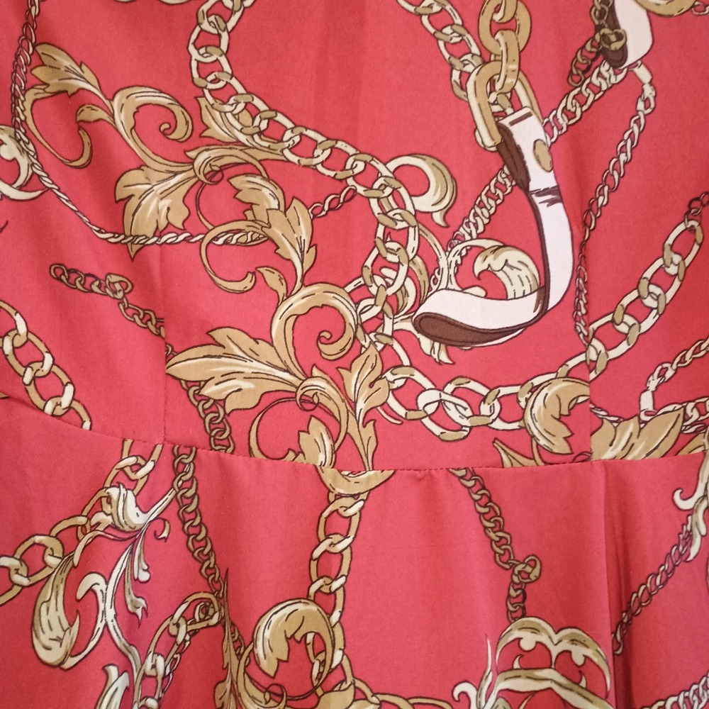 Truth Small VERSACE Inspired Chain Print Hi‎ Low Shirt Dress Tunic Red Gold S - Picture 13 of 15